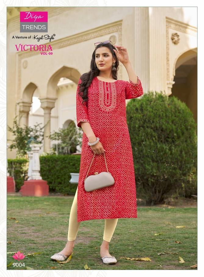 Victoria Vol 9 By Diya Rayon Foil Printed Kurtis Wholesale Shop In Surat
